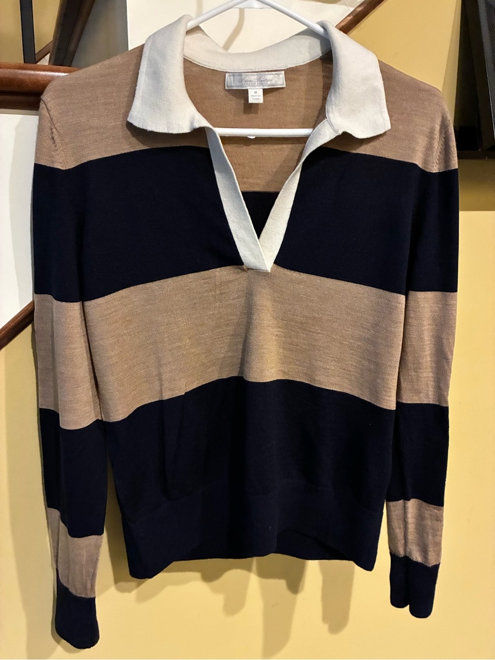 Brooks Brothers Merino Wool Striped Johnny Collar Sweater